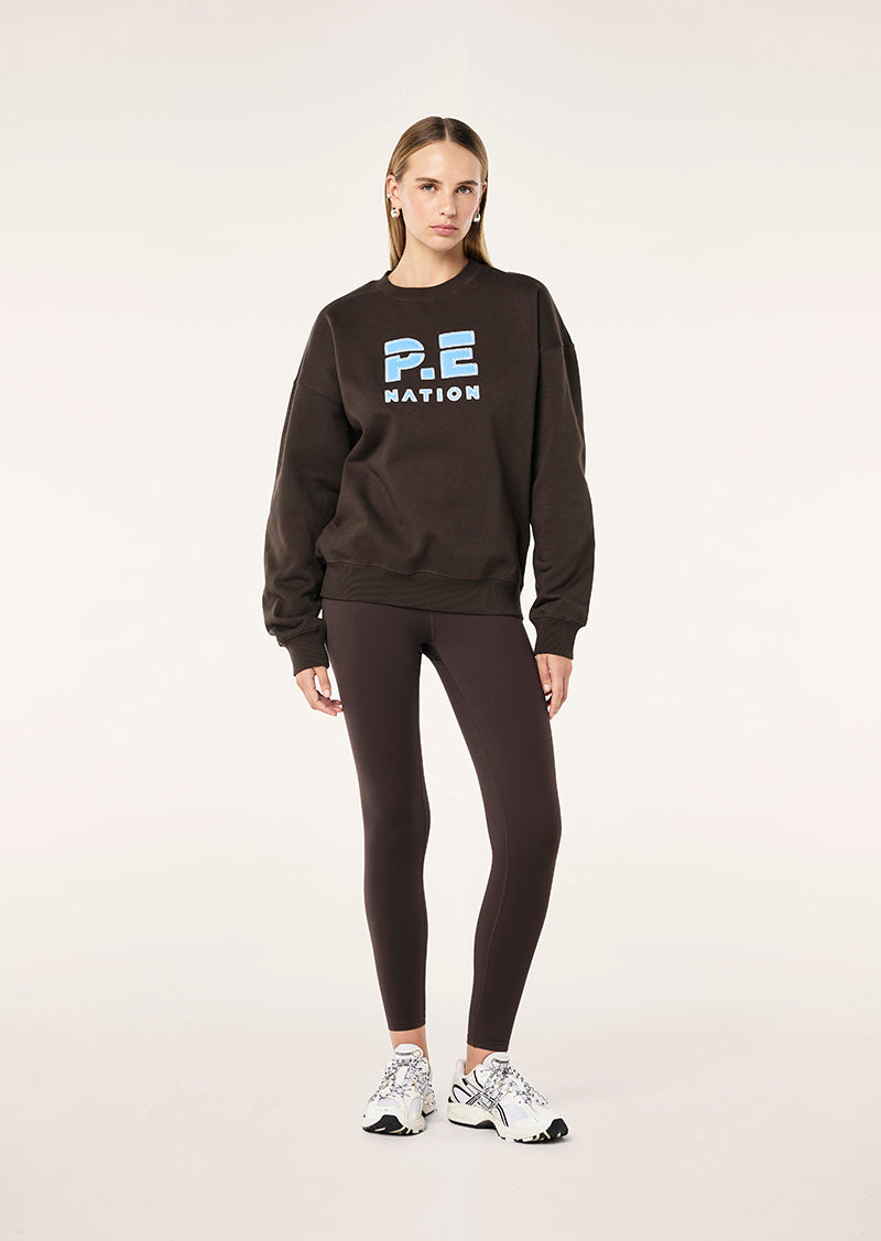 STRIKE SWEAT IN COFFEE BY P.E NATION, WOMEN'S ATHLEISURE SWEATSHIRTS