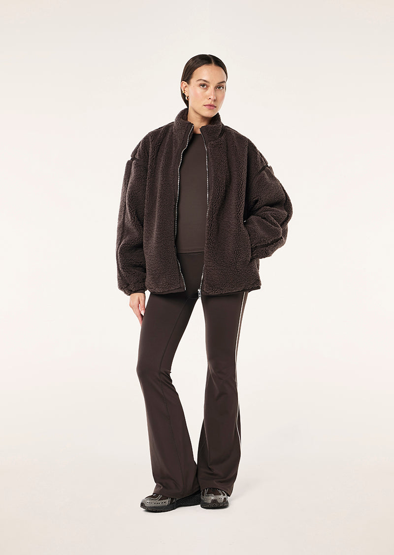 SURGE TEDDY JACKET IN COFFEE BY P.E NATION, WOMEN'S ATHLEISURE TEDDY JACKETS