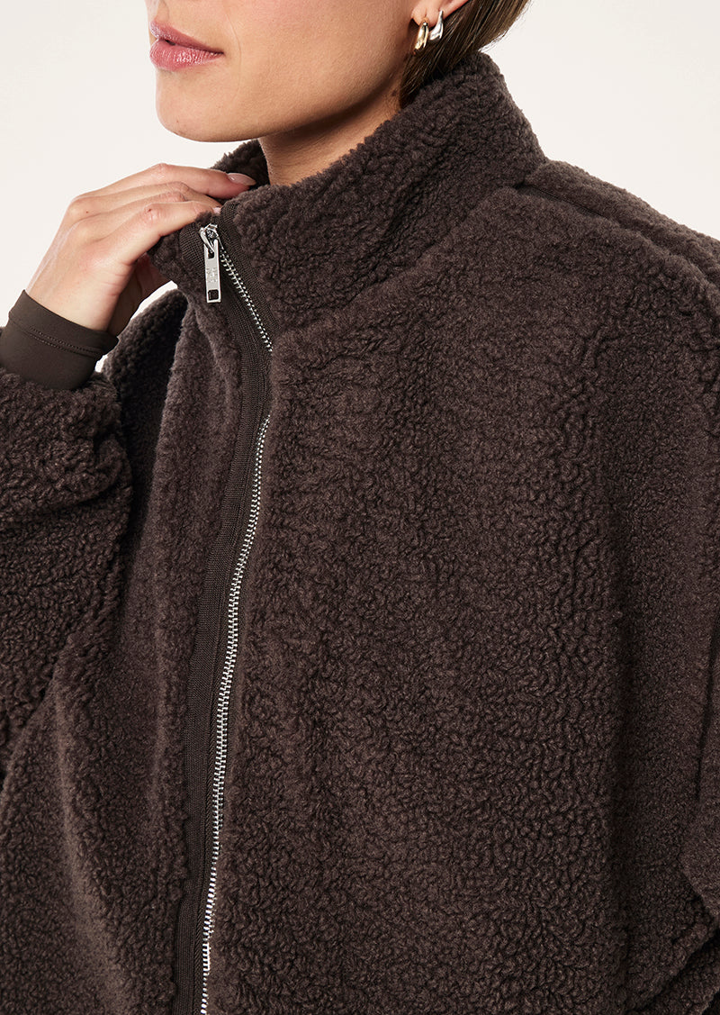 SURGE TEDDY JACKET IN COFFEE BY P.E NATION, WOMEN'S ATHLEISURE TEDDY JACKETS