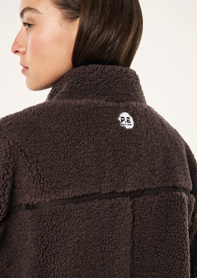 SURGE TEDDY JACKET IN COFFEE BY P.E NATION, WOMEN'S ATHLEISURE TEDDY JACKETS