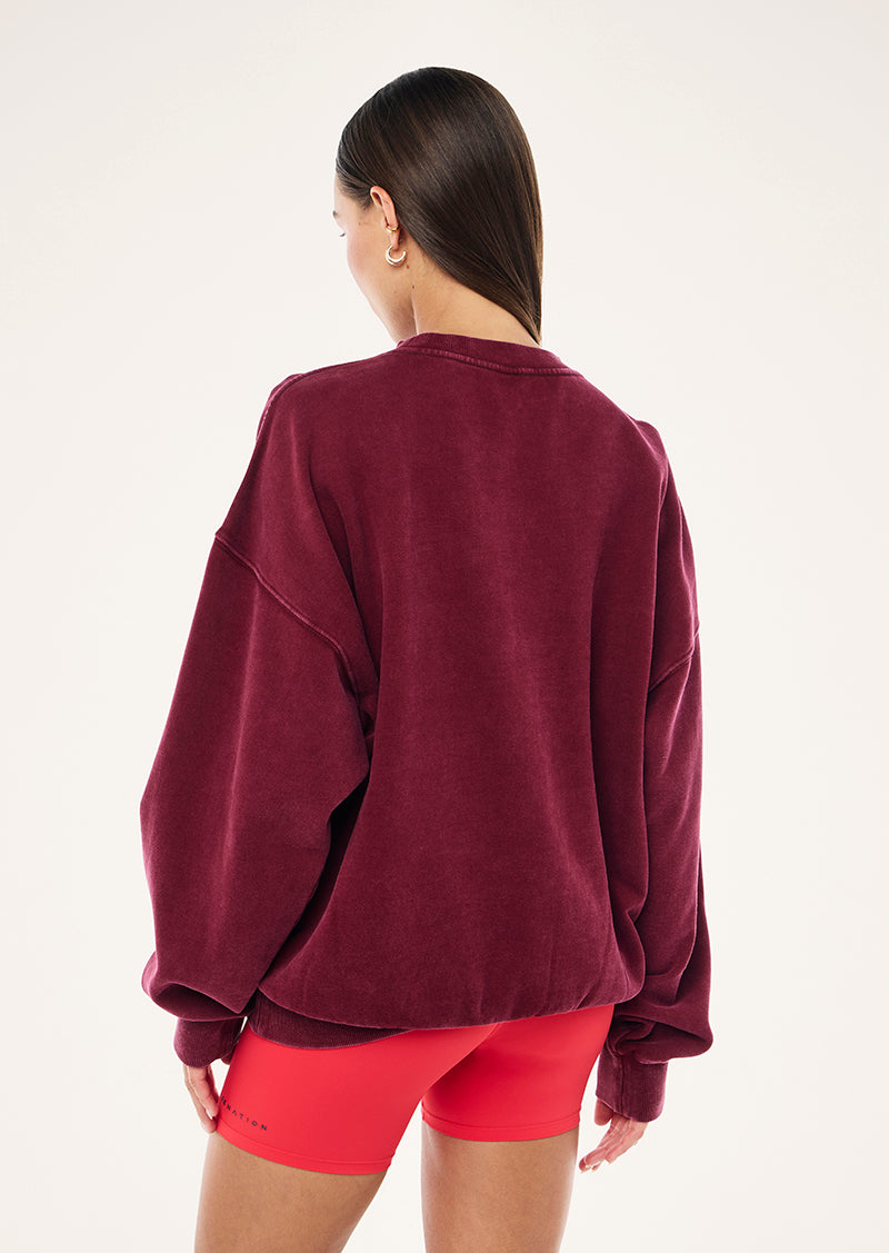 SWERVE SWEAT IN WASHED CABERNET BY P.E NATION, WOMEN'S ATHLEISURE SWEATSHIRT