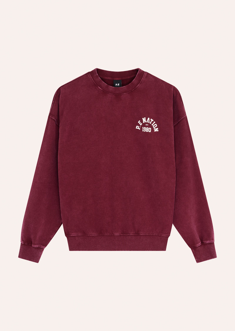 SWERVE SWEAT IN WASHED CABERNET BY P.E NATION, WOMEN'S ATHLEISURE SWEATSHIRT