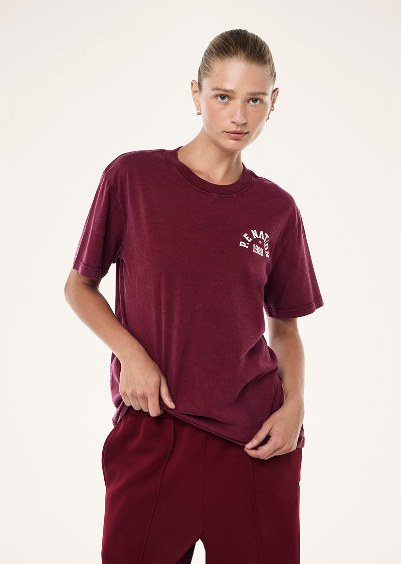 SWERVE TEE IN WASHED CABERNET BY P.E NATION