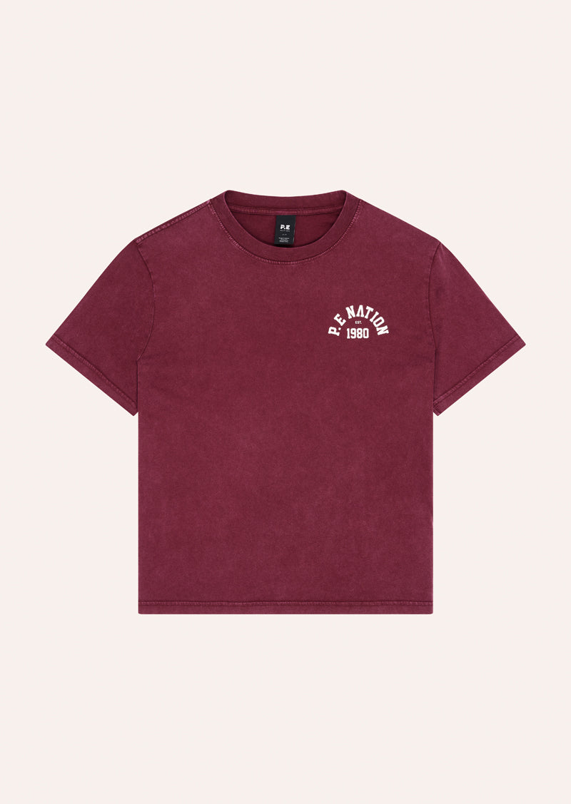 SWERVE TEE IN WASHED CABERNET BY P.E NATION, WOMEN'S ATHLEISURE TEES