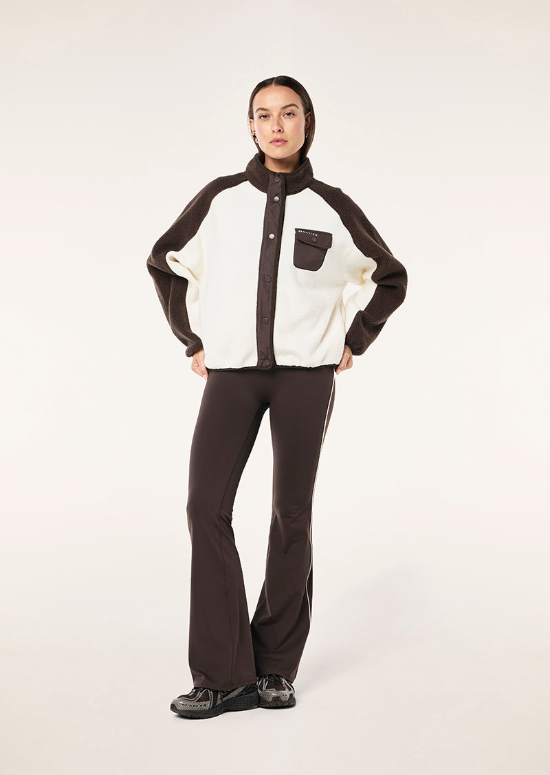 TAKEOVER JACKET IN COFFEE & WHISPER WHITE BY P.E NATION, WOMEN'S ATHLEISURE JACKETS