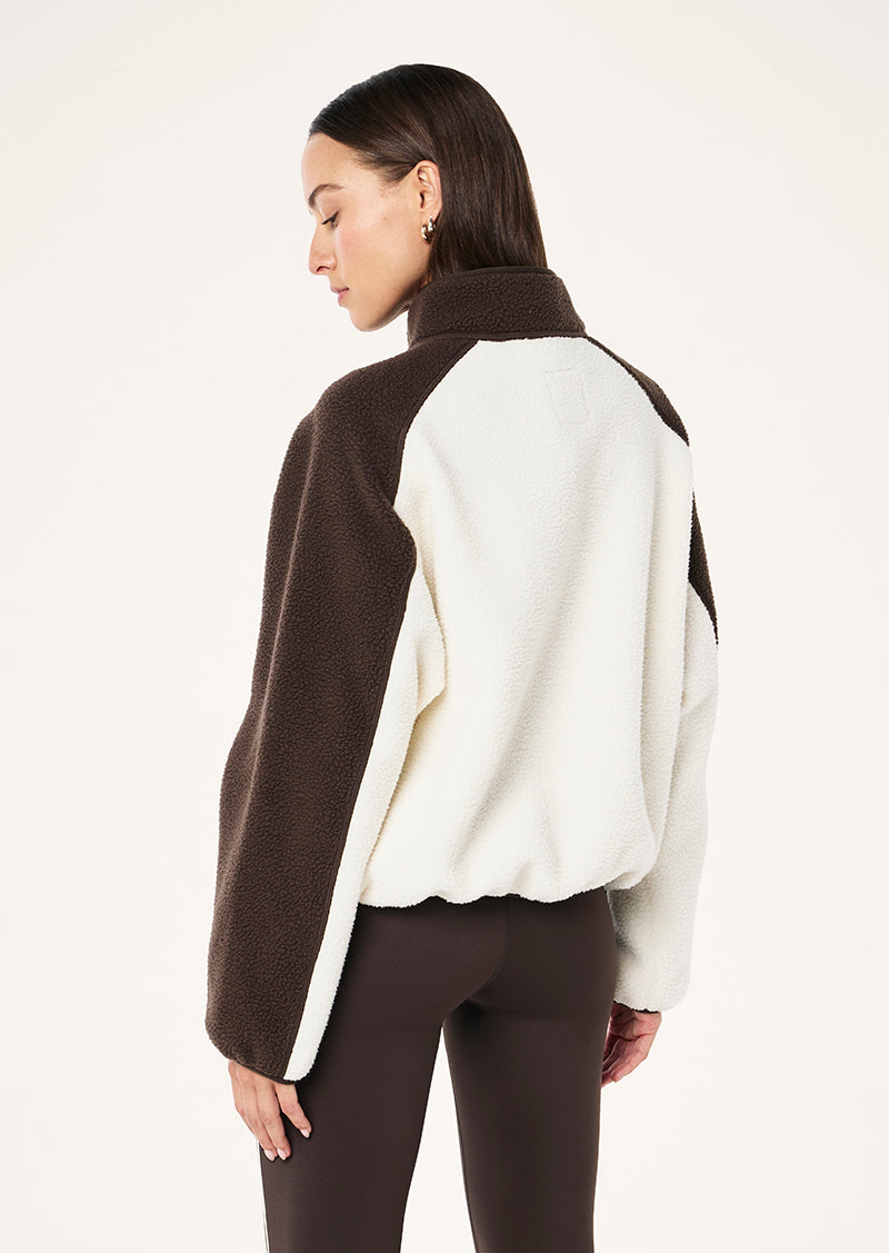 TAKEOVER JACKET IN COFFEE & WHISPER WHITE BY P.E NATION, WOMEN'S ATHLEISURE JACKETS