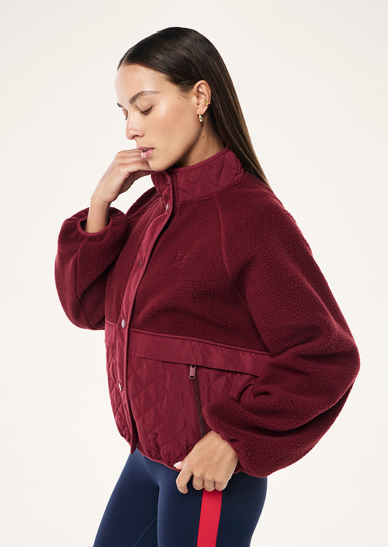 TECHNIQUE QUILT JACKET IN CABERNET BY P.E NATION, WOMEN'S ATHLEISURE JACKETS