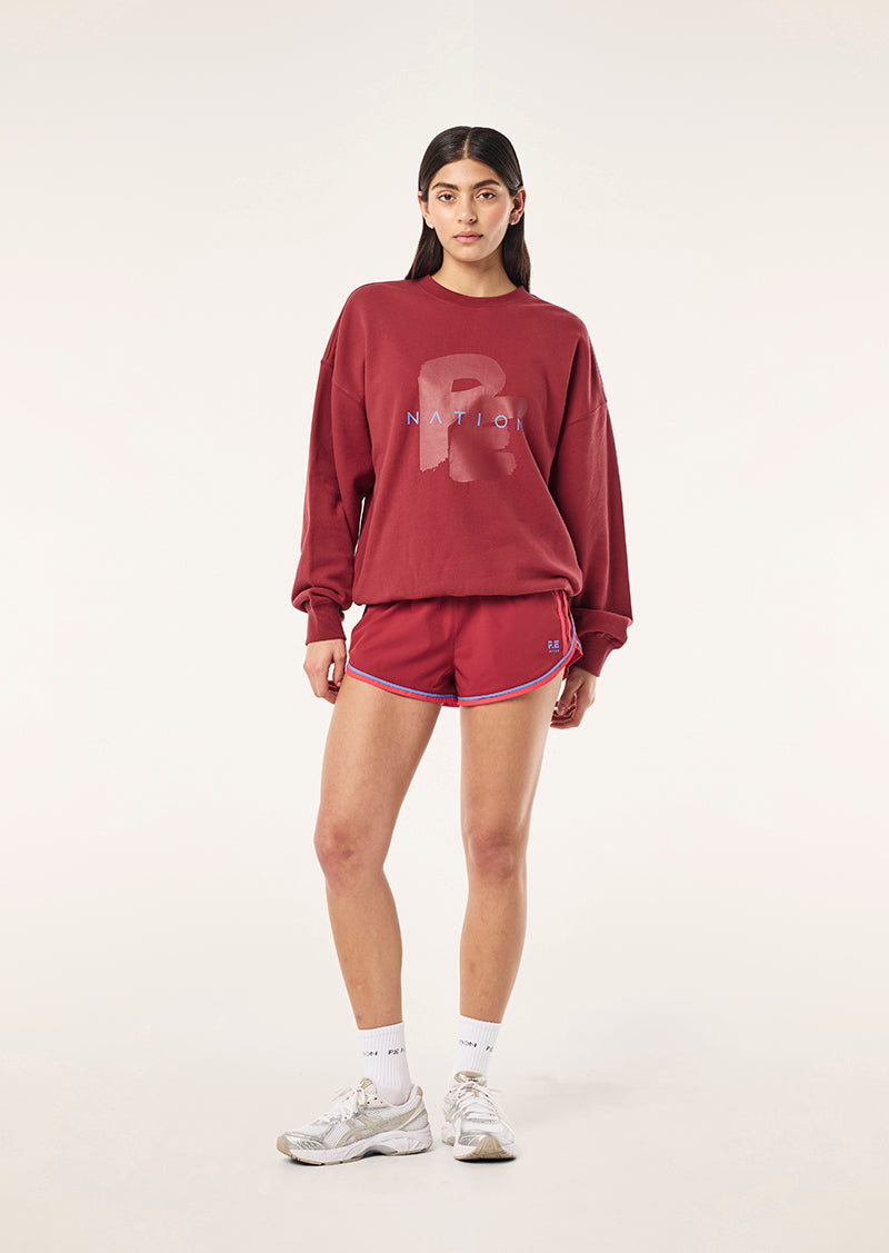 TIDAL OVERSIZED SWEAT IN CHERRY BY P.E NATION, WOMEN'S ATHLEISURE SWEAT