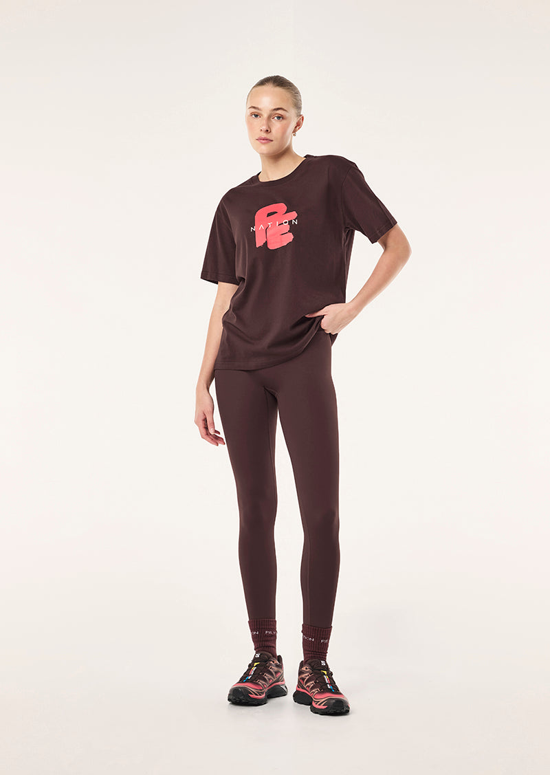 TIDAL RELAXED TEE IN DARK PLUM BY P.E NATION, WOMEN'S ATHLEISURE RELAXED TEE