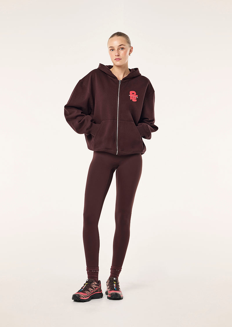 TIDAL ZIP THRU HOODIE IN DARK PLUM BY P.E NATION, WOMEN'S ATHLEISURE HOODIES
