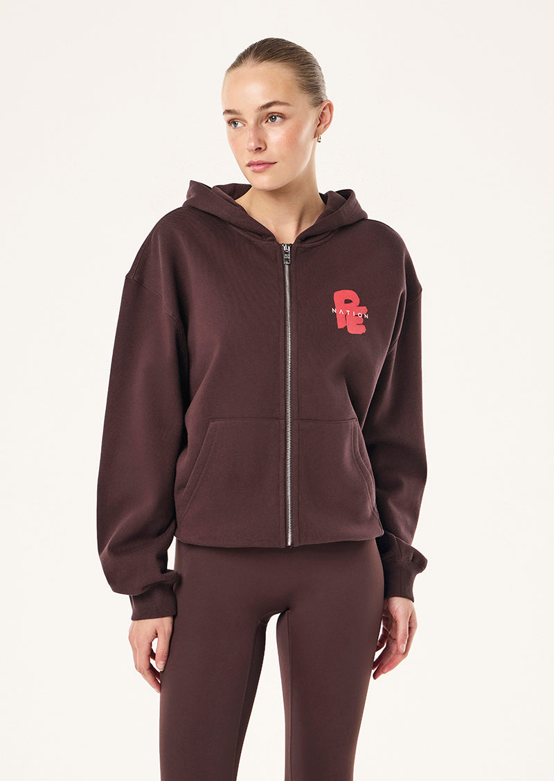 TIDAL ZIP THRU HOODIE IN DARK PLUM BY P.E NATION
