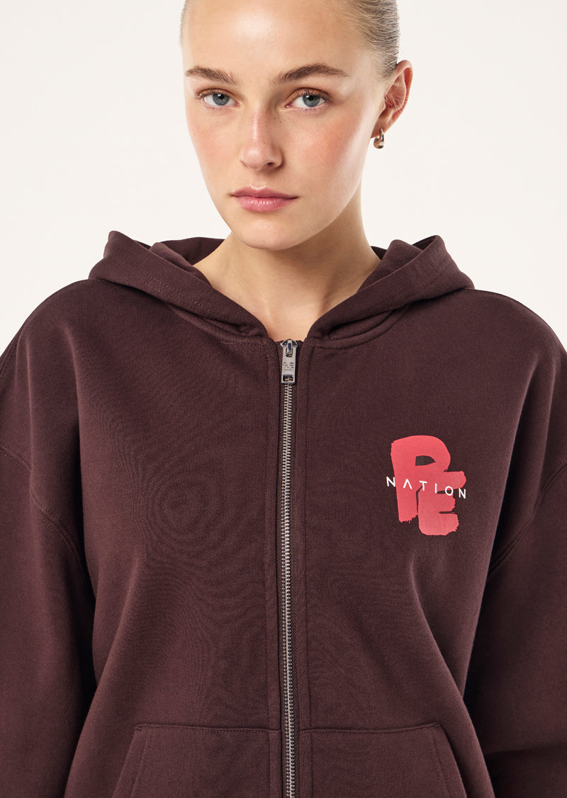 TIDAL ZIP THRU HOODIE IN DARK PLUM BY P.E NATION, WOMEN'S ATHLEISURE HOODIES