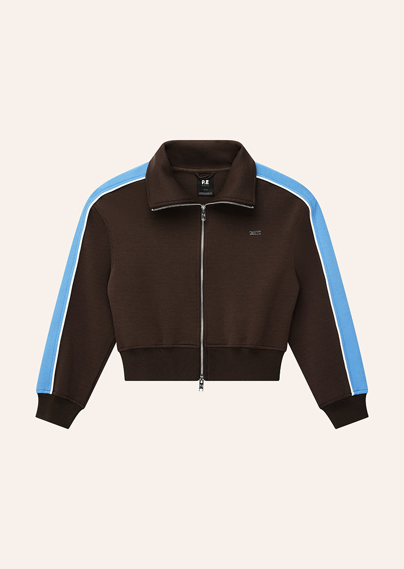 TRIUMPH JACKET IN COFFEE & MARINA BLUE BY P.E NATION, WOMEN'S ATHLEISURE TRACK JACKETS