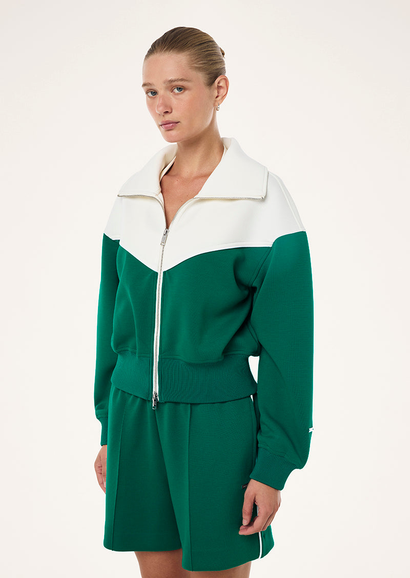 TRIUMP JACKET IN COLLEGE GREEN AND WHISPER WHITE BY P.E NATION, WOMEN'S JACKETS