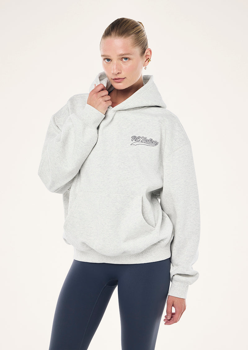 VARSITY OVERSIZED HOODIE IN GREY MARLE BY P.E NATION