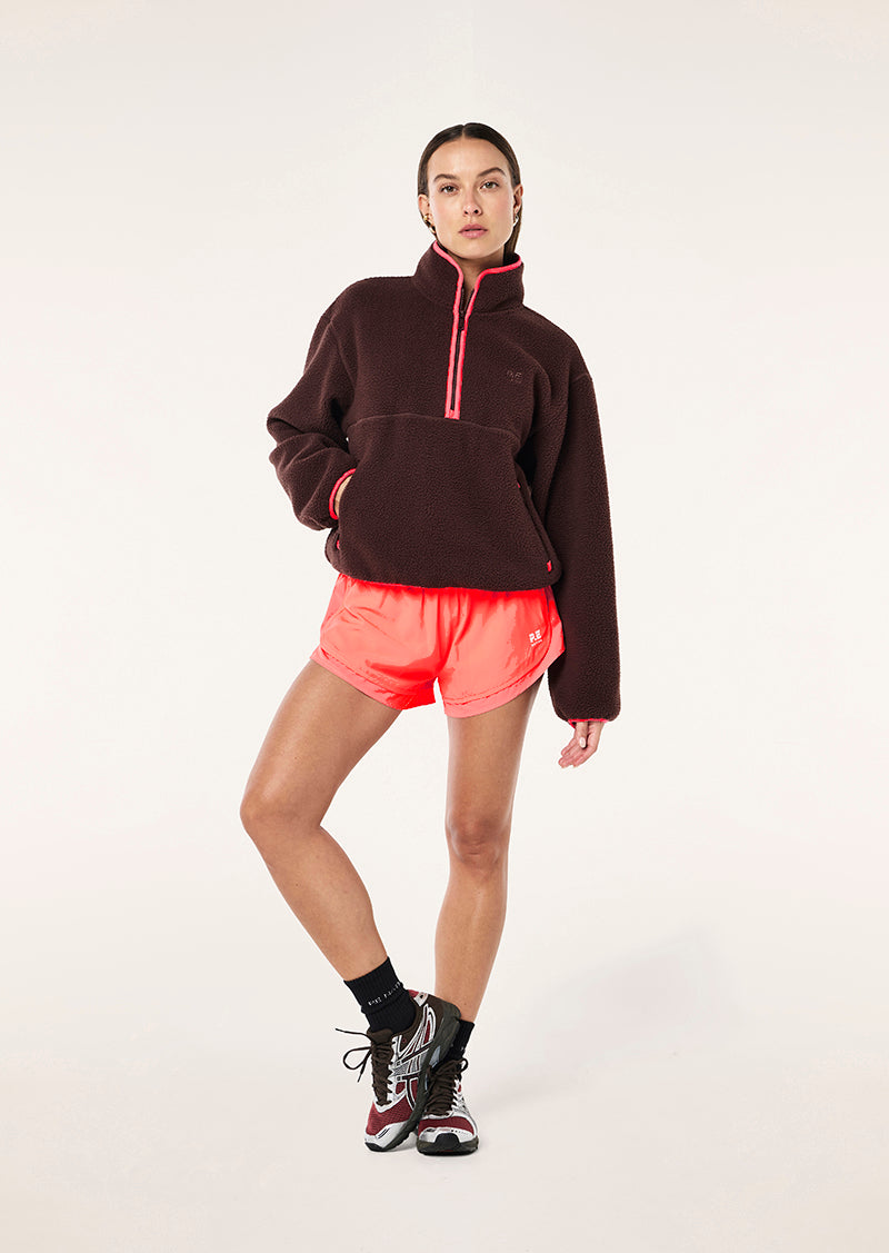 Verde Sherpa Quarter Zip in Mahogany & Diva Pink by P.E Nation, Women's Athleisure Quarter Zip Fleece