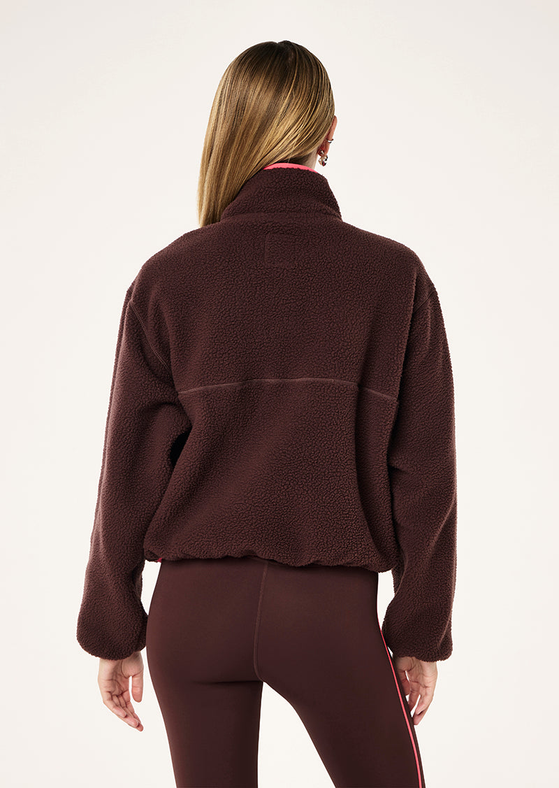 Verde Sherpa Quarter Zip in Mahogany & Diva Pink by P.E Nation, Women's Athleisure Quarter Zip Fleece