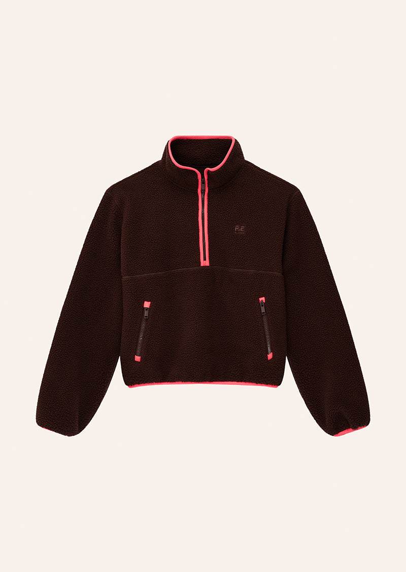 Verde Sherpa Quarter Zip in Mahogany & Diva Pink by P.E Nation, Women's Athleisure Quarter Zip Fleece