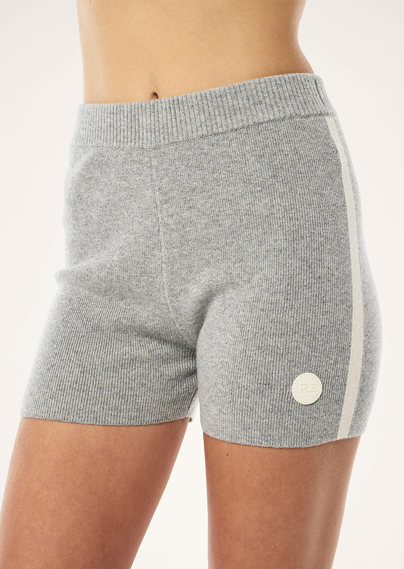 VERGE KNIT SHORT IN GREY MARLE BY P.E NATION, WOMENS ATHLESIURE LOUNGEWEAR KNIT SHORT GREY