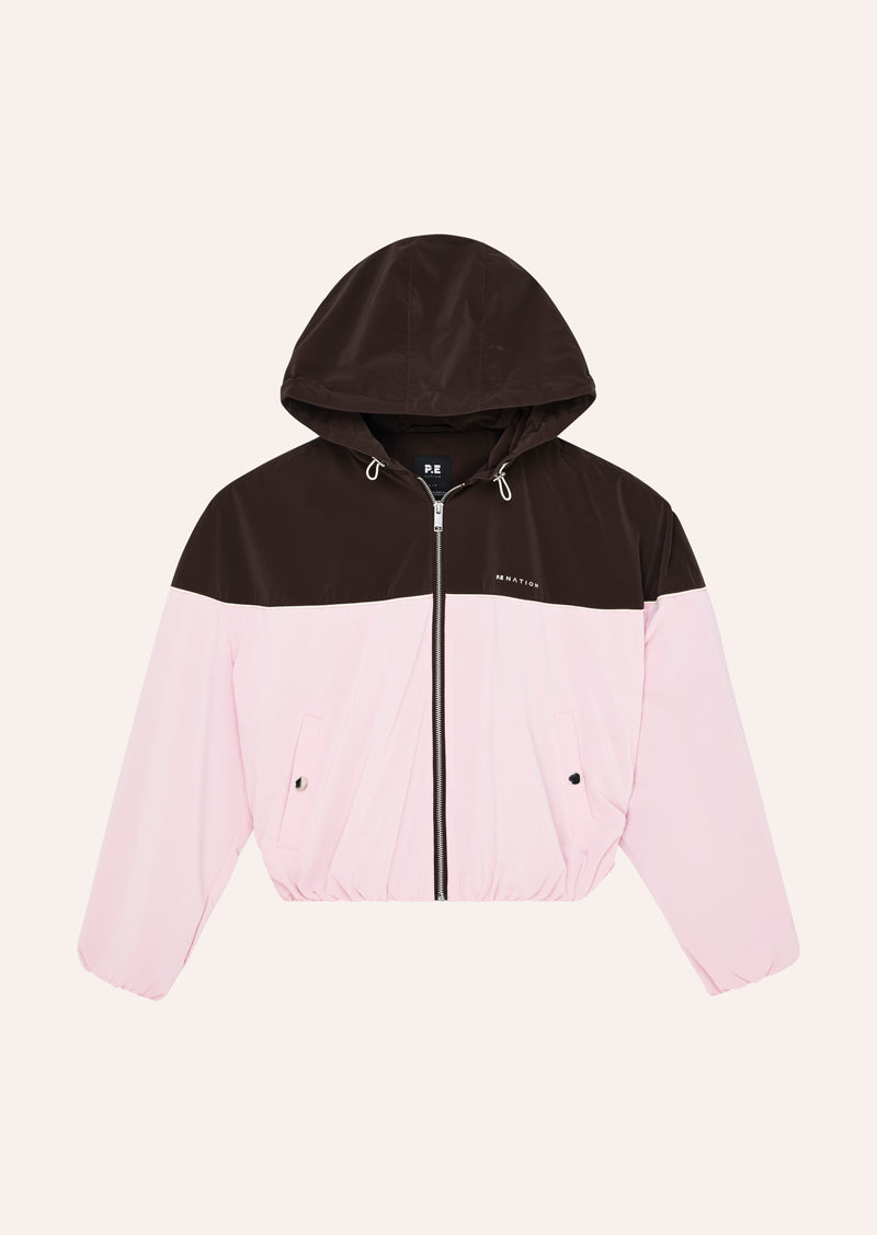 VERTEXT JACKET IN ESPRESSO BY P.E NATION, WOMENS ATHLEISURE SPRAY JACKET BROWN