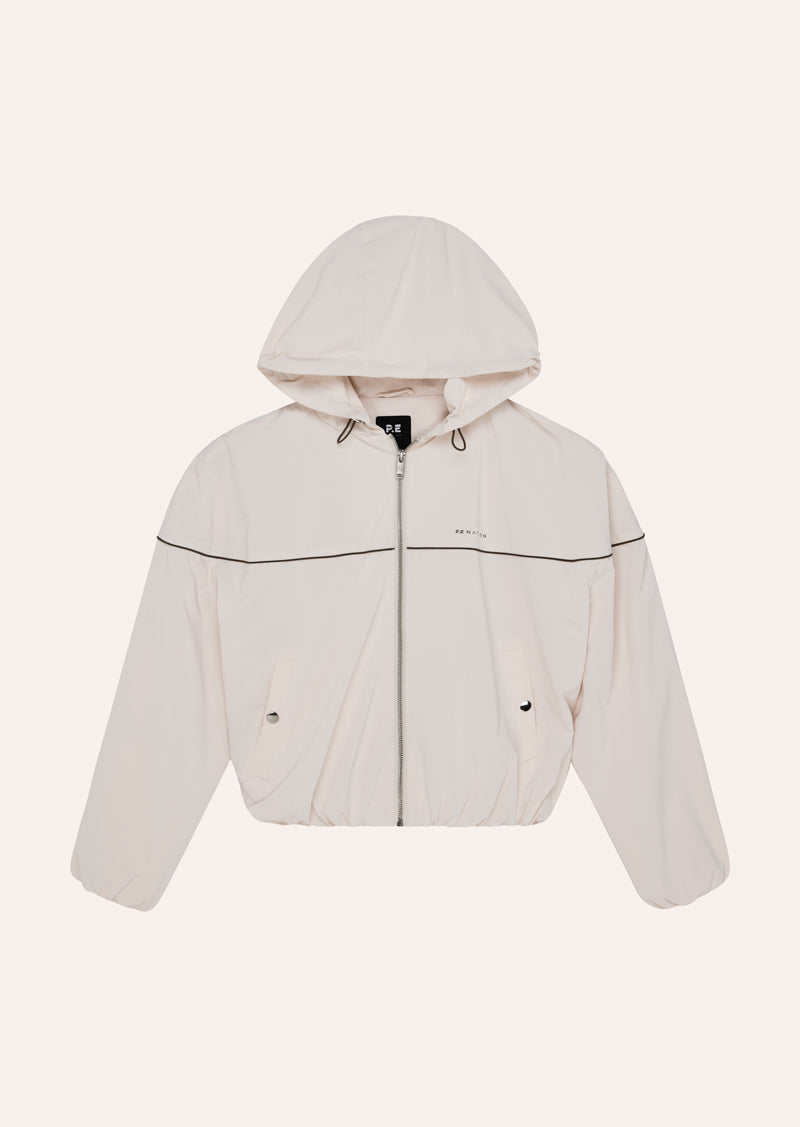 VERTEX JACKET IN WHISPER WHITE BY P.E NATION, WOMENS ATHLEISURE TRACK JACKET OUTERWEAR, CREAM