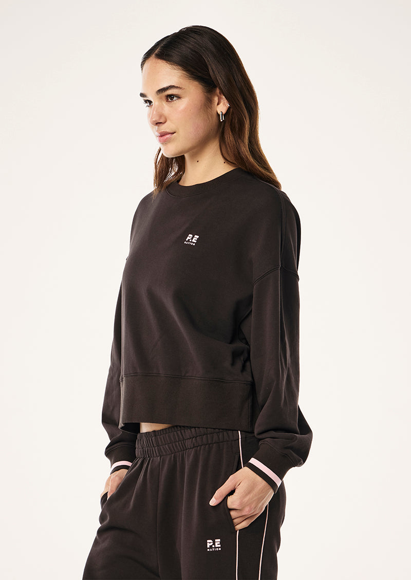 VITA SWEAT IN ESPRESSO BY P.E NATION, WOMENS ATHLEISURE SWEAT BROWN