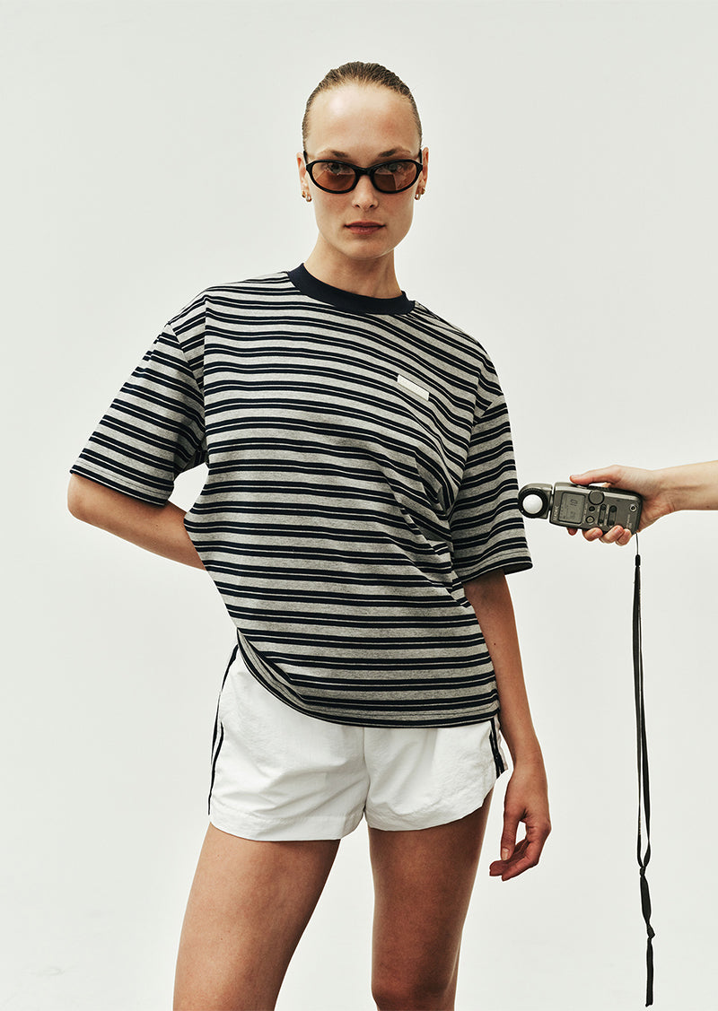 OVERSIZED SPARK TEE IN DARK NAVY STRIPE