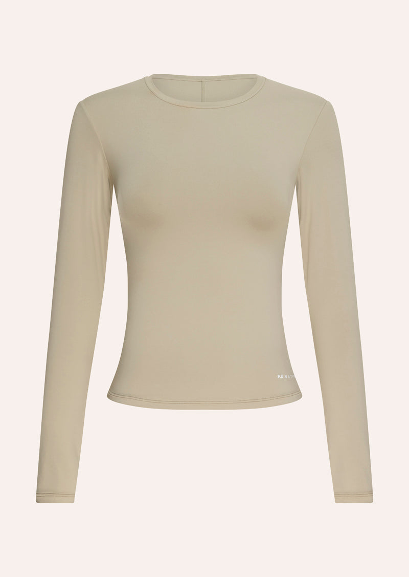 FOUNDATION LONG SLEEVE TOP IN BISCUIT BY P.E NATION WOMENS ATHLEISURE LONG SLEEVE TOP