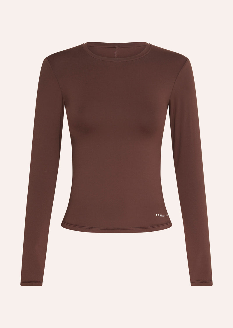 FOUNDATION LONG SLEEVE TOP IN MAHOGANY BY P.E NATION WOMENS ATHLEISURE TOP