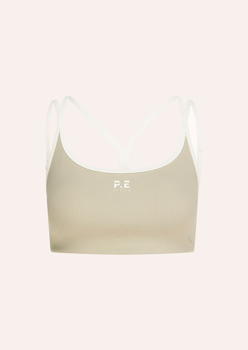 TERRACE SPORTS BRA IN BISCUIT BY P.E NATION WOMENS ATHLEISURE SPORTS BRA 