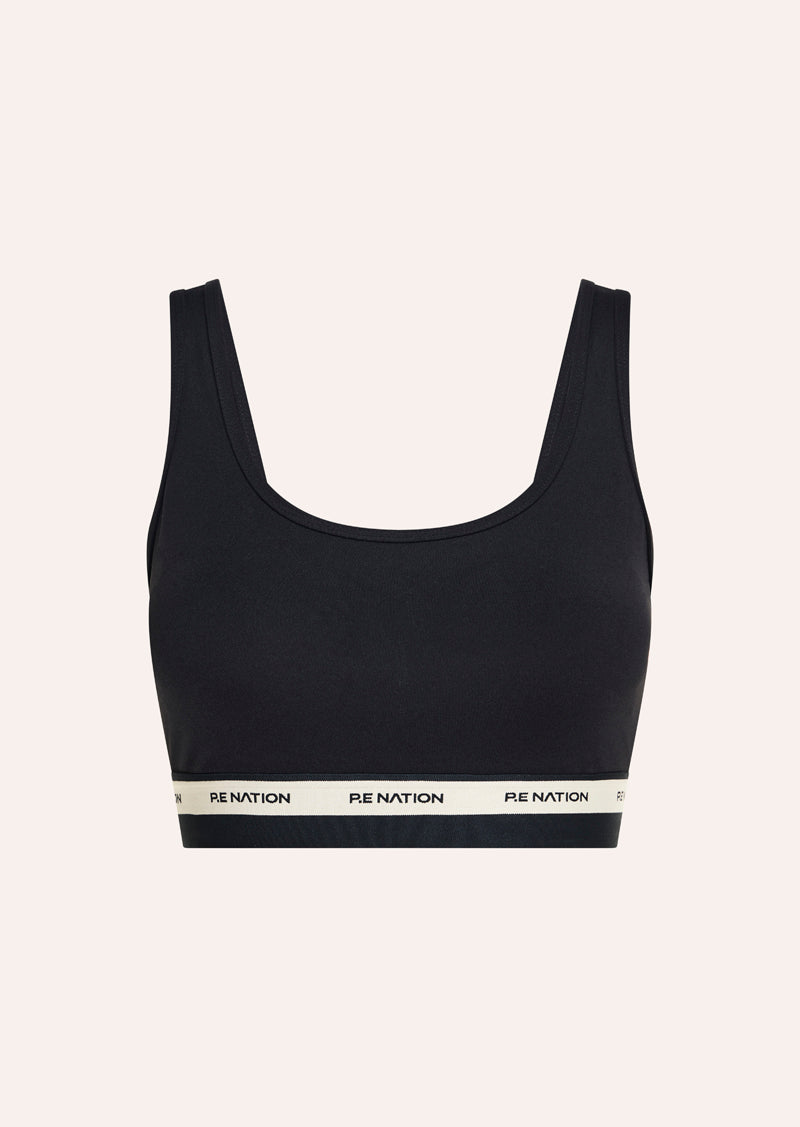 AVANT SCOOP SPORTS BRA IN BLACK AND BISCUIT BY P.E NATION WOMENS ATHLEISURE SPORTS BRA