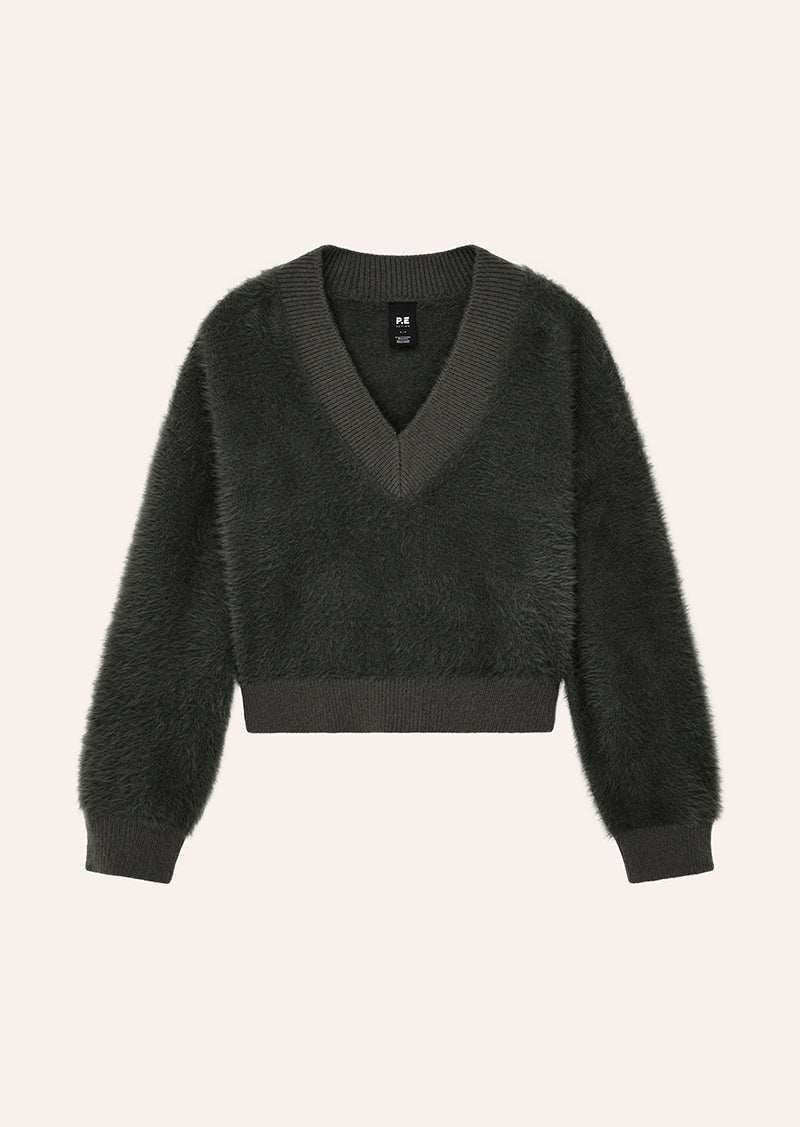 GREENPOINT V NECK KNIT SWEAT IN CAVIAR