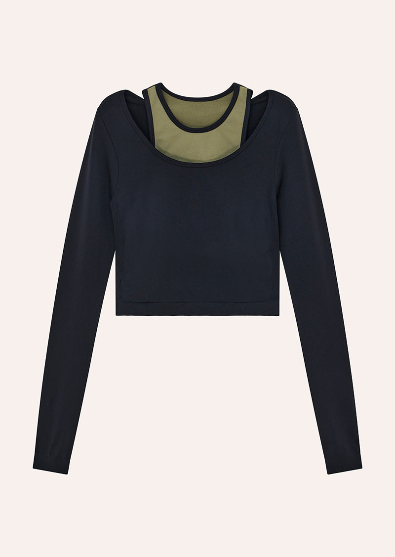 SUTTON LONG SLEEVE CROPPED TOP IN BLACK
