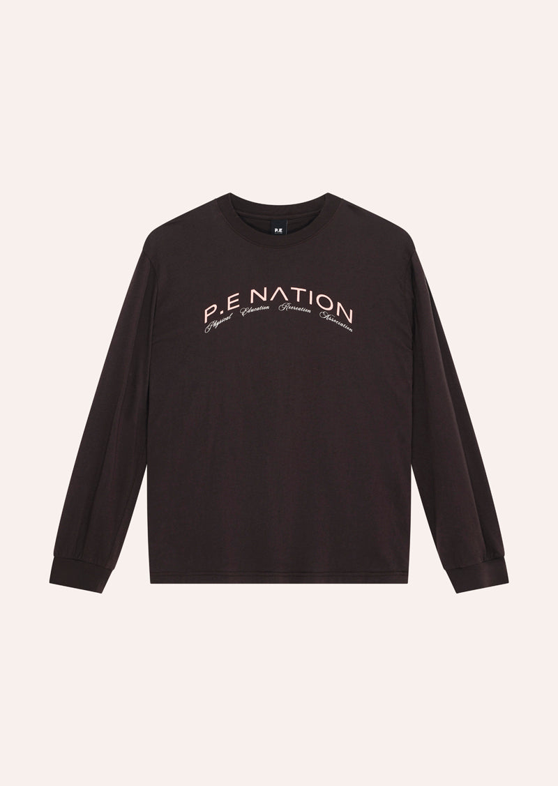 VOLUME LONG SLEEVE TEE IN LICORICE BY P.E NATION WOMENS ACTIVE TEE