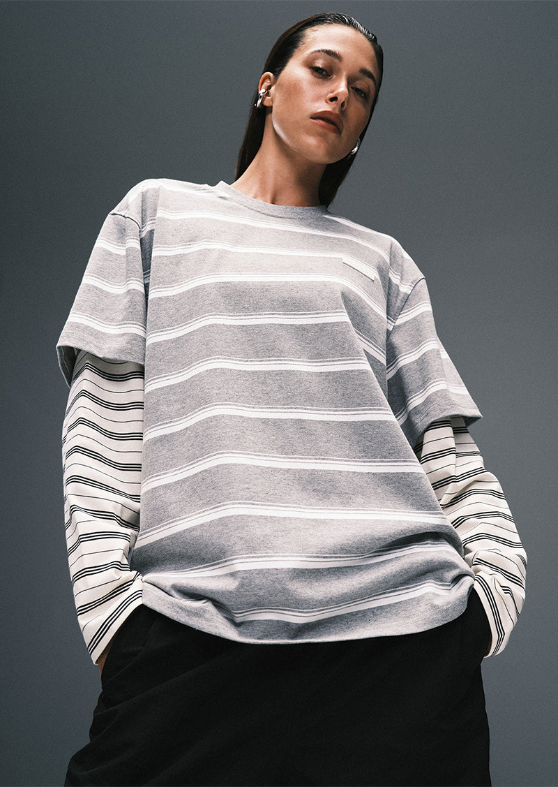 SPARK LONG SLEEVE TEE IN MID GREY MARLE