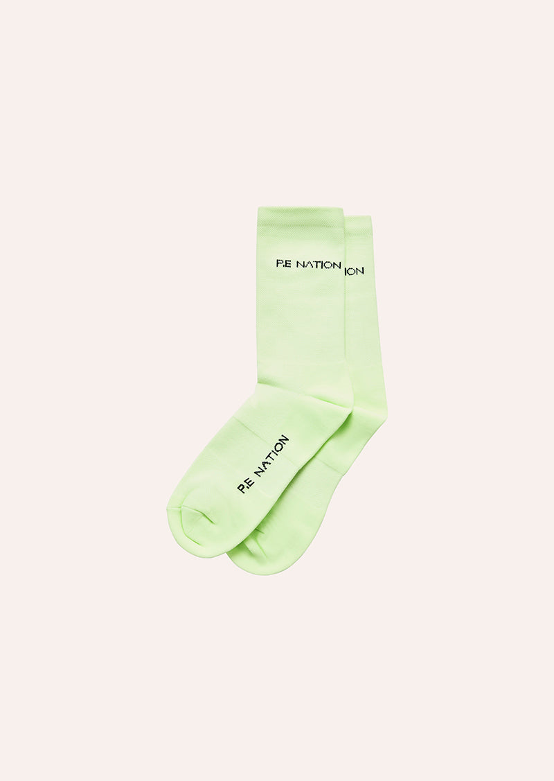 AERO RUNNING SOCK IN WASHED LIME BY P.E NATION, WOMEN'S ATHLEISURE RUNNING SOCKS