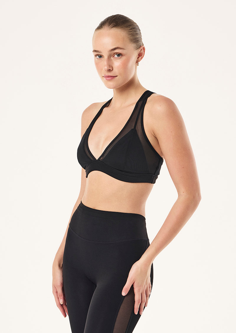 ALL OUT MESH SPORTS BRA IN BLACK BY P.E NATION, WOMEN'S ATHLEISURE SPORTS BRAS