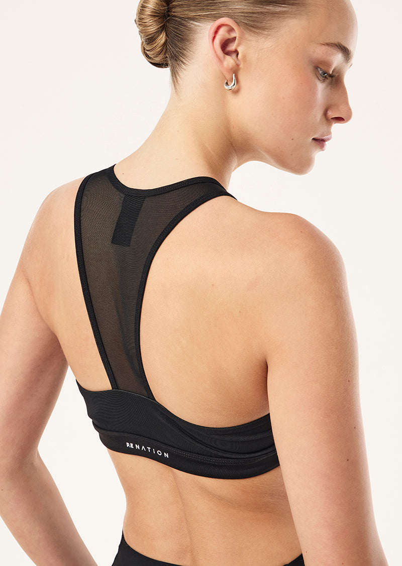 ALL OUT MESH SPORTS BRA IN BLACK BY P.E NATION, WOMEN'S ATHLEISURE SPORTS BRAS