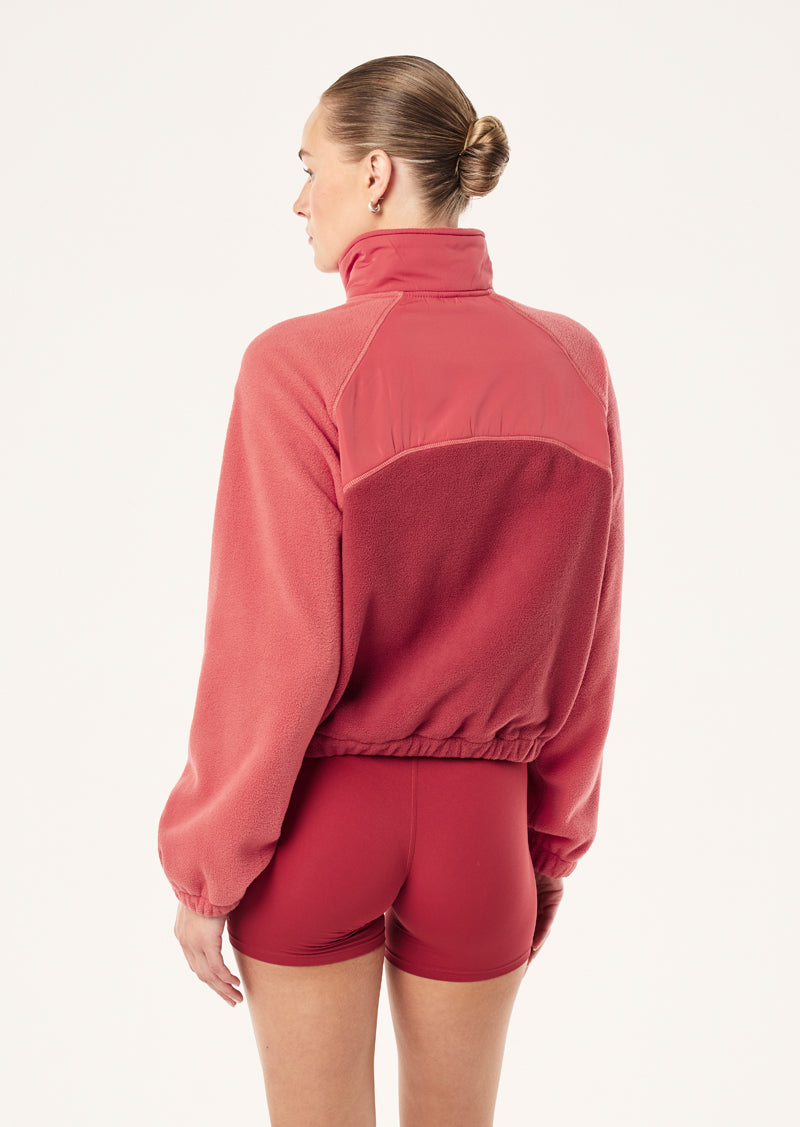 ALUMNI JACKET IN STRAWBERRY & CHERRY BY P.E NATION, WOMEN'S ATHLEISURE SHERPA JACKETS