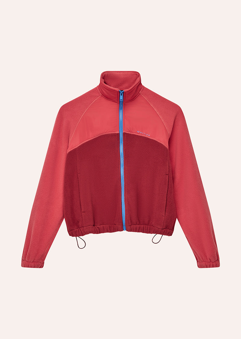 ALUMNI JACKET IN STRAWBERRY & CHERRY BY P.E NATION, WOMEN'S ATHLEISURE SHERPA JACKETS