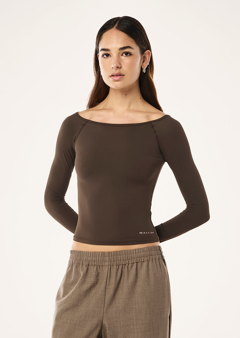AURA LONG SLEEVE TOP IN ESPRESSO BY P.E NATION