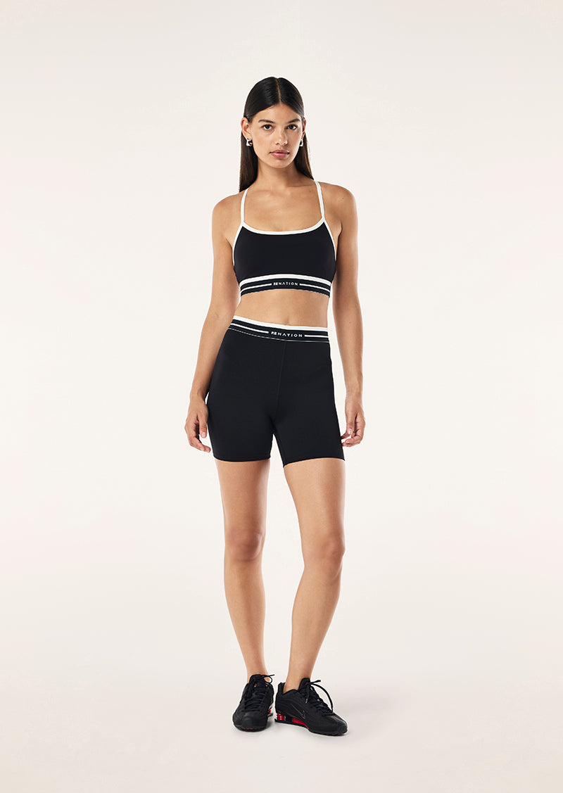 AVANT 5" BIKE SHORT IN BLACK & WHISPER WHITE BY P.E NATION WOMENS BLACK ACTIVE BIKE SHORT