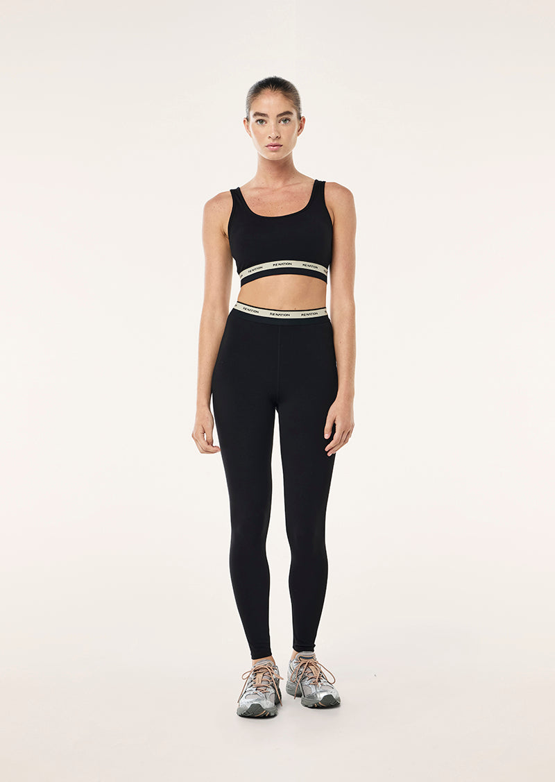 AVANT SCOOP SPORTS BRA IN BLACK AND BISCUIT BY P.E NATION WOMENS ATHLEISURE SPORTS BRA