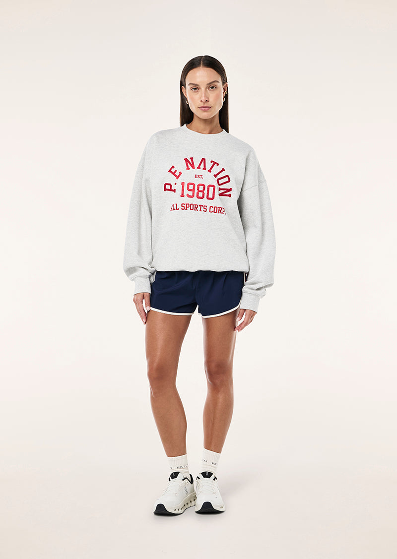 BACKSPIN SWEAT IN GREY MARLE BY P.E NATION, WOMEN'S ATHLEISURE SWEATS