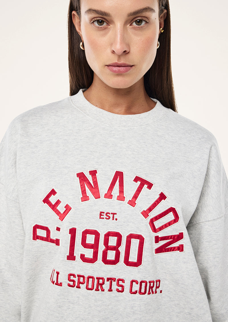 BACKSPIN SWEAT IN GREY MARLE BY P.E NATION, WOMEN'S ATHLEISURE SWEATS