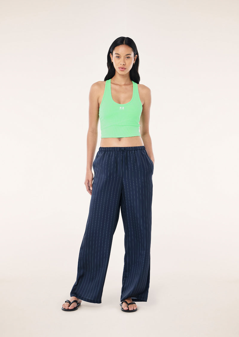 BALANCE SATIN PANT IN DARK NAVY PINSTRIPE