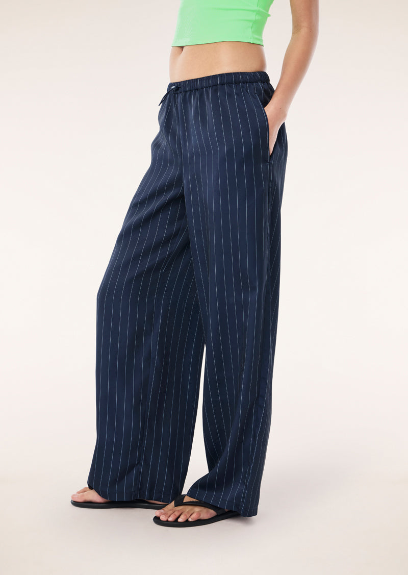 BALANCE SATIN PANT IN DARK NAVY PINSTRIPE