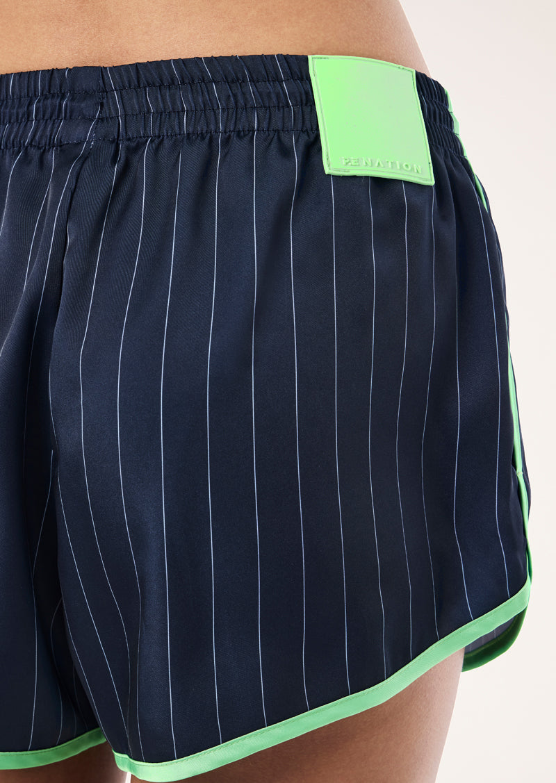 BALANCE SATIN SHORT IN DARK NAVY PINSTRIPE