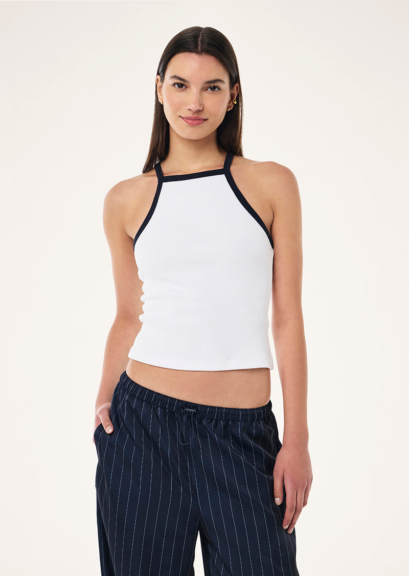 BEYOND RIB TANK IN WHITE & DARK NAVY