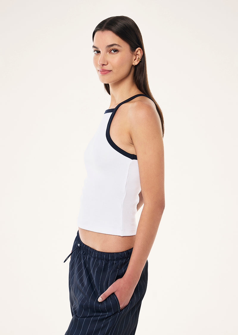 BEYOND RIB TANK IN WHITE & DARK NAVY